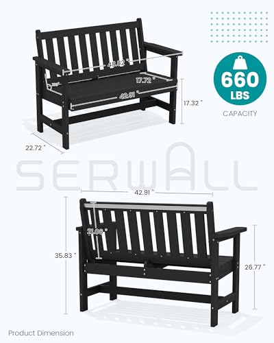 image for SERWALL Outdoor Bench, HDPE Outdoor Benches Weatherproof, 2-Person Gar