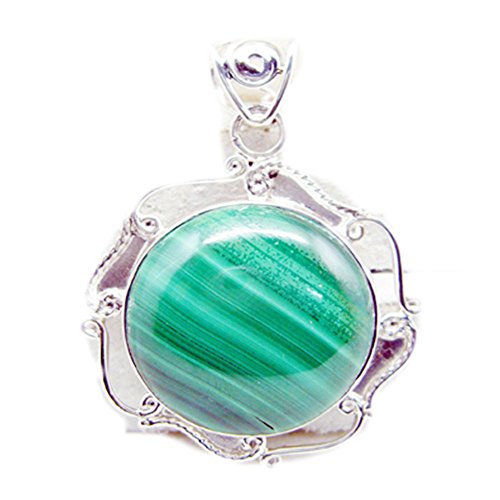 Pendentif malachite naturel colliers rond argent sterling 925
