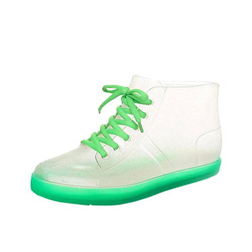 Meijunter Femme Antidérapant Transparent Lace-Up Bottes de Pluie Mesdames Imperméable Souple Caoutchouc Cheville Bottes Pluie Bottes Chaussures d'eau Botte de Neige