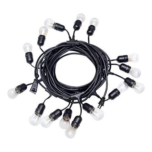 KMC 50ft Waterproof Outdoor String Lights - Heavy Duty, with 15 Vintage Bulbs and 3 Spare Blub, Waterproof Commercial Grade Dimmable Light, Patio Lighting Cafe Bistro Market Commercial Grade Strand