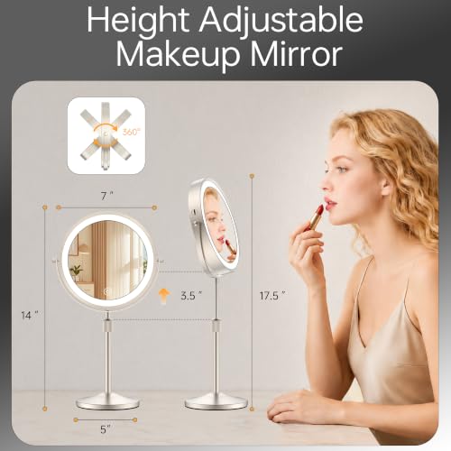 Image of 7 inch Lighted Makeup Mirror with Lights and 1X 7X Magnification,Brushed Nickel