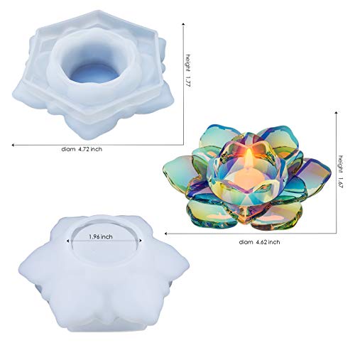 Palksky Lotus Tealight Candles Holders Resin Mold, Flower Candlestick Epoxy Casting Silicone Molds for DIY Jewelry Box, Trinket Container, Candy Box Home Table Decoration4