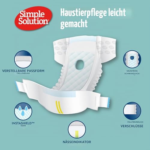 Simple Solution True Fit Einweg-Hundewindeln für Hündinnen – super saugfähig mit Nässeindikator – L/XL (Taille 45,7–68,6 cm) – 30 Stück