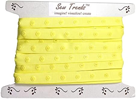 2 Yards Plastic Snap Button Polyester Tape Ribbon Hook & Eye Zipper Popper Press Stud Fastener Baby Crotch Fastening Duvet Sewing Renaissance Dance Costume Drapery Lingerie-Lemon Yellow- SP23-2