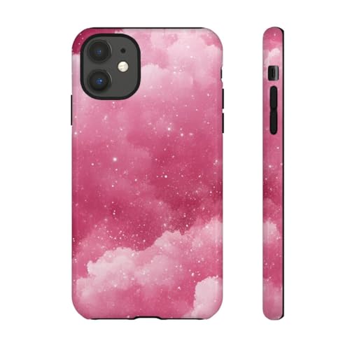 Coque iPhone 11 rigide brillante à motif nuages paillettes roses