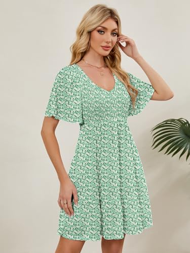 Image of UEAL Womens Cute Floral Smocked V Neck Flutter Sleeve Sundress with Pockets Casual Spring Summer Dresses for Women 2026