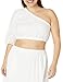 The Drop Women's Anupa Cotton One Shoulder Cropped Top, White Eyelet, S