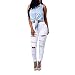 VICVIK High Waist Women Knee Skinny Denim Distressed Ripped Boyfriend Jeans (XL, White)