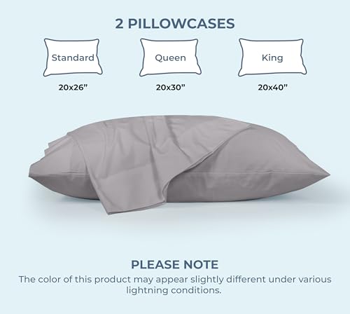 Image of ROYALE LINENS 100% Organic Cotton Percale Pillowcases Set of 2 - Queen Size Percale Pillowcase - Queen Set of 2 Pillow Cover - Breathable, Cool & Crisp Pillow Cases (20 inchx30 inch, Silver)