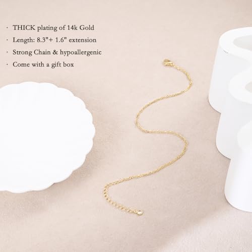 Image of Ankle Bracelets for Women 14K Gold Sterling Silver Plated Anklets for Women Waterproof Dainty Anklets with Cubic Zirconia,Clover, Forever Love Knot, Chains Trendy Everyday Anklet Beach Summer Jewelry Gift