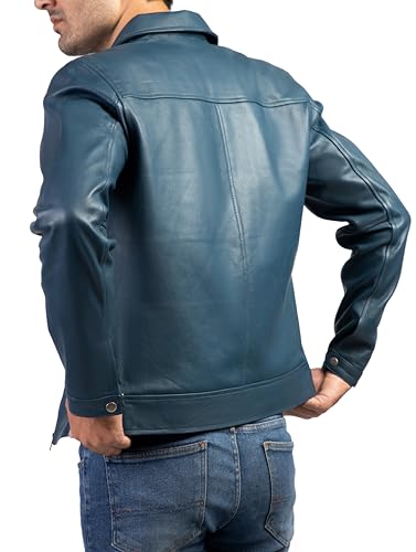 Image of Jild Polo Collar Premium Leather Jacket Men - Old School Classic Style Everyday Wear Real Lambskin Mens Leather Jacket