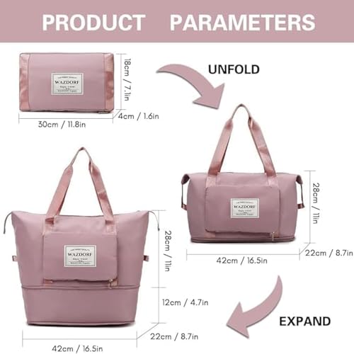 Wazdorf 41 Liter Expandable Travel Bags for Women, Canvas Travel Bags for Women, Foldable Travel Bag, Waterproof Handbag for Personal Items for Women