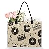 Mexpekil Large Utility Tote Bag for Women Foldable Beach Tote Bag Vintage Music Tape Vinyl Record Travel Handbag for Work Shopping Gym Swimming Picnic #2
