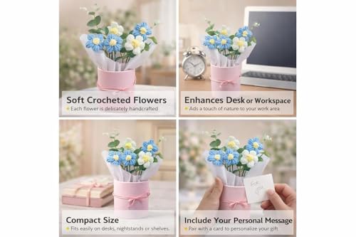 Image of Artificial Crochet Flower Bouquet /Artificial Flowers Bunch /Crochet Flowers Bouquet /Crochet Flowers /Flowers Bouquet Gift for Girls Home Decor (Sky- Blue)