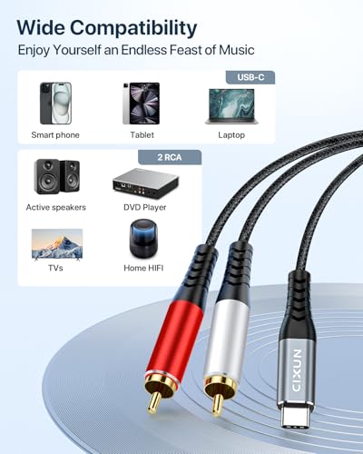Cable tipo C a 2 RCA divisor con conectores robustos de 1m para amplificador 4