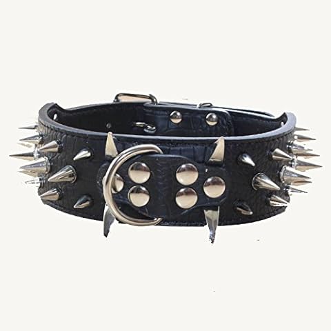 haoyueer Sharp Spiked Studded Dog Collar 2 Inch Width Stylish Leather Dog Collars for Medium & Large Dogs Pitbull,Labrador,Boxer Rottweiler German Shepherd … (M, Black) Cover