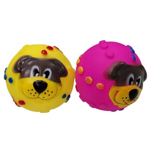 Image of Combo of 3 Natural Rubber I Vinyl Squeaky Toy I for Small Puppy /Dogs - 1 Basket Ball + 1 Foot Ball + 1 Puppy Face Ball (Color May Vary) (Combo-E)