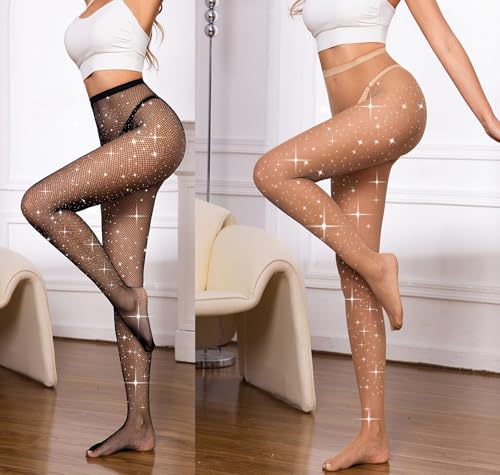 Image of Betteraim Women's Rhinestone Fishnet Tights Sparkle Fishnet Stockings Carnival Glitter Tights
