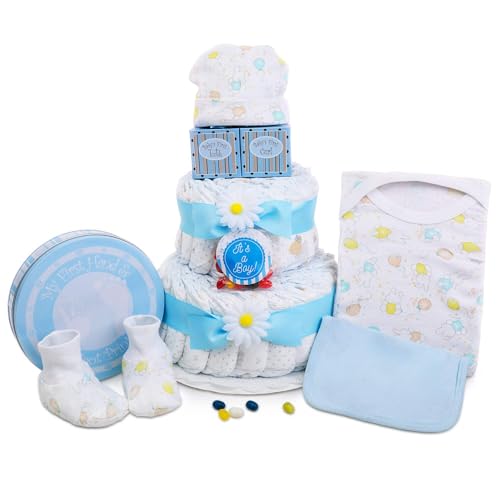 Product Image of the Blue Two-Tier Diaper Cake