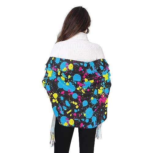 Women's Paint Splatter Print Scarf Pashmina Feel Shawls Wraps Fall Winter Warm Large Scarves Fashion Tassel Long Scarf3