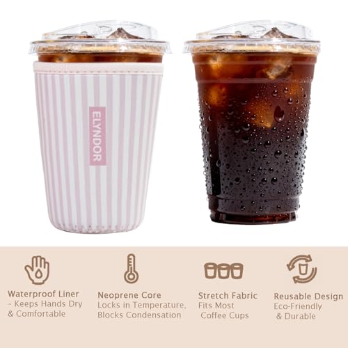 Image of Reusable Insulated Sleeve for Iced Coffee Cup, 3-Pack Coffee Neoprene Drink Sleeve for Cold & Hot Drinks, Beverage Holder for Iced Coffee (Pink Stripes)