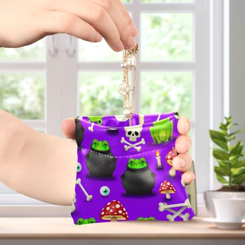 Graffiti Halloween Skull and Frog Squeeze Coin Purse, Leather Coin Purse, Mini Wallet, Compact and Portable, Unisex4