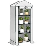 Outsunny 4 Tier Mini Greenhouse with Screen Roof, 27.6" x 19.7" x 62.2", Portable Small Greenhouse with High Strength PE Cover, Roll-Up Zipper Door for Garden Yard Backyard, White