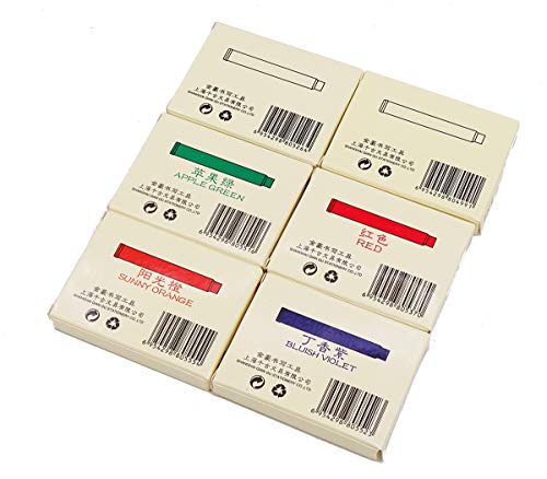 30 Pcs Jinhao Fountain Pen Ink Cartridges Refill 6 Colors Set（ Black, Blue, Apple Green, Purple, Red And Orange) International Standard Size 2.6Mm Bore Diameter #TOP3