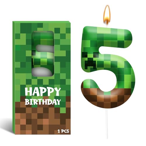 Pixel Birthday Candle Number 5 Themed Cake Party Decor