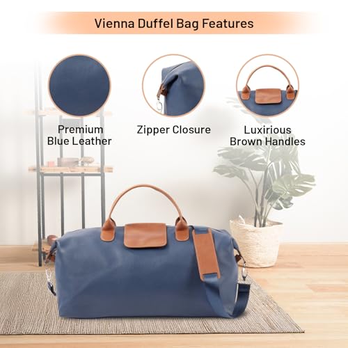 Bey-Berk Vienna Duffel Bag - 20" x 12" x 10" Leather Duffel Bag with Brown Accents, Navy2