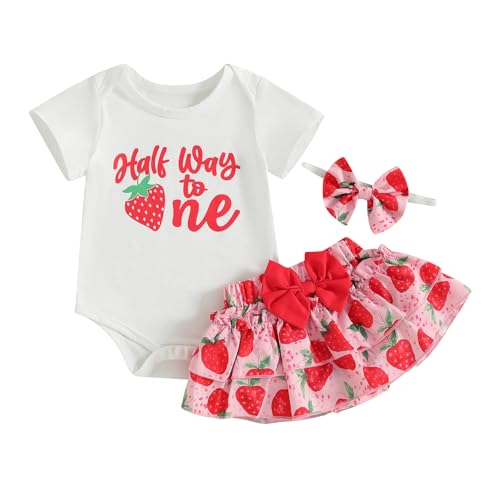 Baby Girl Birthday Outfit 1/2 Half Way To One Short Sleeve Watermelon Romper Ruffle Bloomer Skirt Set Summer Clothes