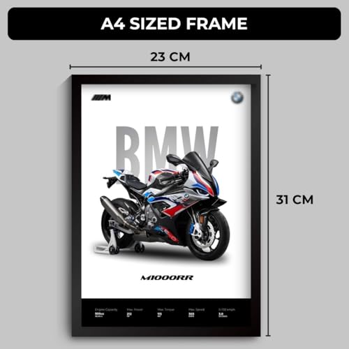 Image of BMW M1000RR Poster | Superbike BMW Framed Poster | Framed Matt Superbike | Bike Posters A3 Size (31 x 23 cm) | Motorrad Bikes Posters for Wall, Home, Bedroom, Living room decoration (F 021)