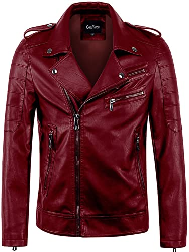 chouyatou Men's Vintage Asymmetric Zip Lightweight Faux Leather Biker Jacket