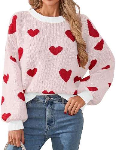 Image of Libsorge Womens Valentine Heart Sweater 2026 Valentines Day Trendy Cute Oversized Long Sleeve Pullover Sweaters