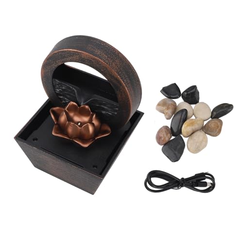 Fuente de Mesa Flor Roca Cascada Cable USB Meditación Fuente de Escritorio con Luz LED Amarilla, Fuente Relajante para Decoración de Oficina en el Hogar