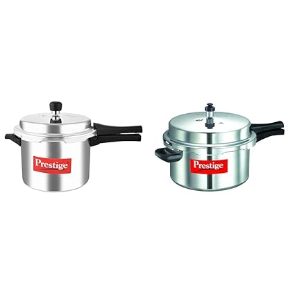 Prestige Popular Aluminium Pressure Cooker, 5 litres, Silver & Popular Aluminium Pressure Cooker, 7.5 litres, Silver Combo