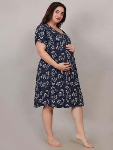 Image of Fabme Women's Above Knee Length Printed Pre and Post Pregnancy Pure Cotton Nursing Nightdress Nighty