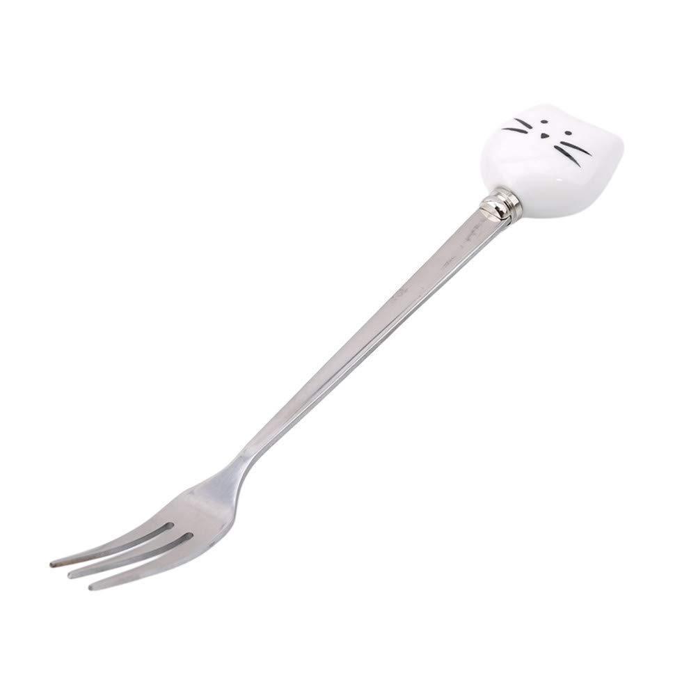 Flybloom Stainless Steel Cat Style Fruit Forks Dessert Cheese Cocktail Fondue Forks, White