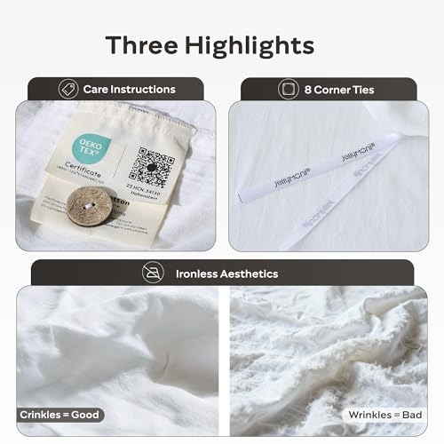 Image of JELLYMONI Washed Cotton Duvet Cover - Off White, Twin XL Size 66x92 Inches, 2-Piece Bedding Set with Button Closure, Includes 1 Duvet Cover & 1 Pillowcase (Comforter Not Included)