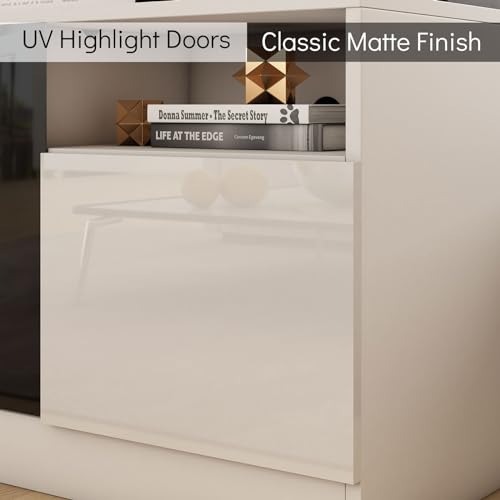 Image of AMERLIFE 80 inch TV Stand with 40 inch Electric Fireplace Large Modern Matte Texture Media Entertainment Center with Highlight Storage Cabinet for TVs Up to 90 inch, 80 inches, White&Black