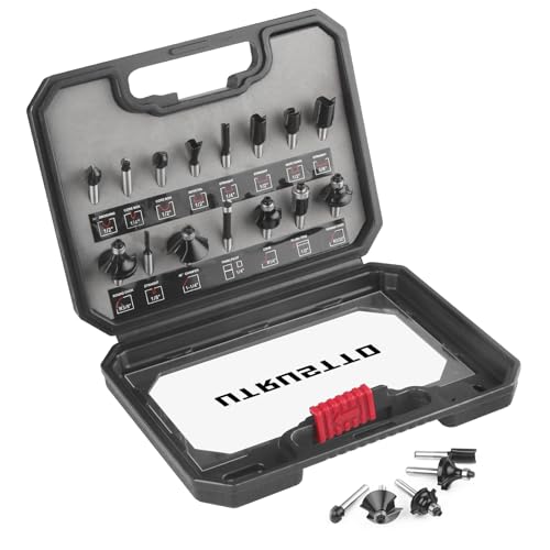 UTRUSTTO Router Bits 1/4 Inch Shank 15 Pieces, Tungsten Carbide 1/4' Router Bit Set with Plastic Box, for Professional and Beginners Carpenter