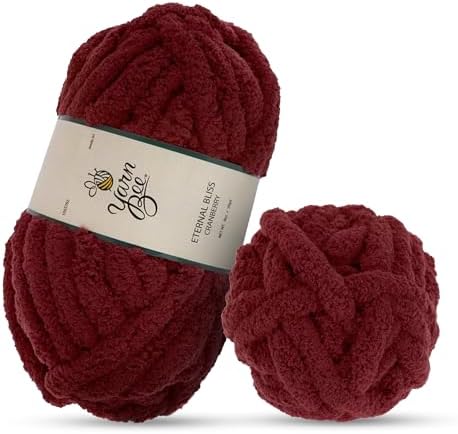 Yarn Bee Jumbo Yarn – Soft Skein – 28 Yards of 100% Polyester Yarn for Crocheting Blankets, Hats, & More – DIY Handcrafting – (Cranberry) Yarn Bee Jumbo Yarn – Soft Skein – 28 Yards of 100% Polyester Yarn for Crocheting Blankets, Hats, & More – DIY Handcrafting – (Cranberry)