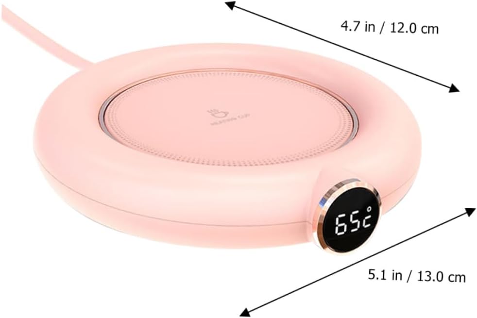 KALLORY USB Temperature-Controlled Cup Warmer Level Indicator Blush Beverage Heater for Desk Auto Shut-Off Timer Compact Design for Home Office Use