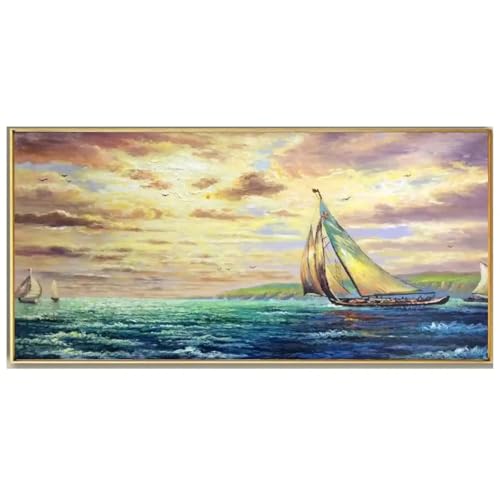 Peinture à l'huile voilier sur toile texturée haut de gamme et grand format