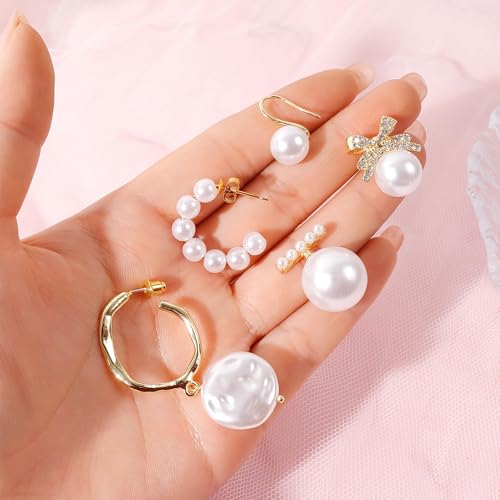 9 Pairs Gold Pearl Earrings Set for Women Bow Dangle Drop Hoop Earrings Dainty Stud Pearls Jewelry for Wedding Guest Dress Prom Party Costume Accessory Christmas Stocking Stuffers3
