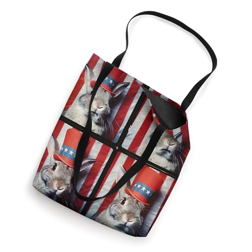 Bolso tote con cara de conejo y bandera estadounidense para el 4 de julio, temática patriótica miniatura 2