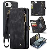 For 2025モデルiPhone 16E/iPhone SE4ケース分離式手帳型iPhone SE4 2025ビジネス風PUレザー ワイヤレス充電と2in1マグネット吸着車載取り外し自由 カード収納/ファスナー設計/おつり コイン収納(小銭やイヤホン、コインな)財布合一ケース【MYH】アイホン16E/アイホンSE4 人気男性おしゃれ 耐汚れ衝撃吸収ストラップ付きスマホケース(ブラック)