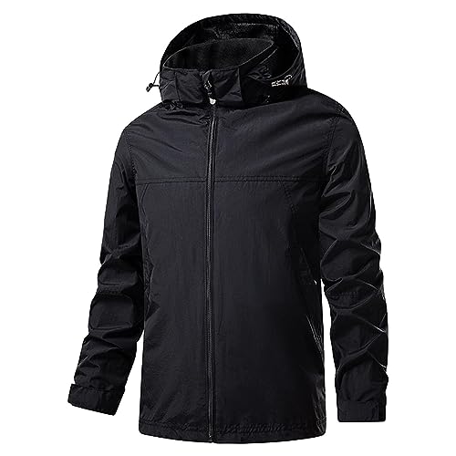 RTTUIOP Mens Jackets Hoodie Men Plus Size Jacket Fall Vintage Long Sleeve Zip Sweaters Solid Color Hooded Loose Light Jacket