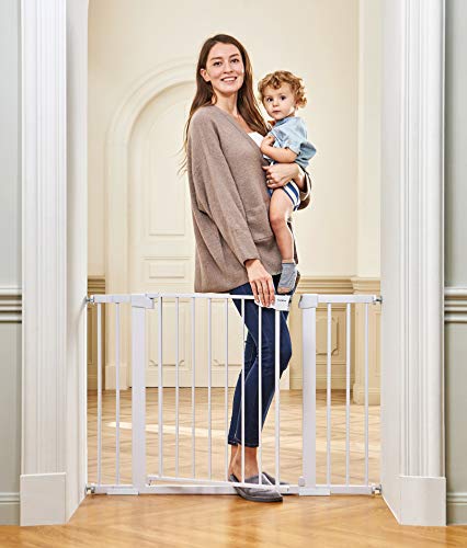 Mom's Choice Awards Winner-Cumbor 29.5-46" Extra Wide Safety Baby Gate for Stairs, Easy Install Pressure/Hardware Mounted Dog Gates for The House, Auto Close Pet Gate for Dogs, Easy Walk Thru, White - Image 2