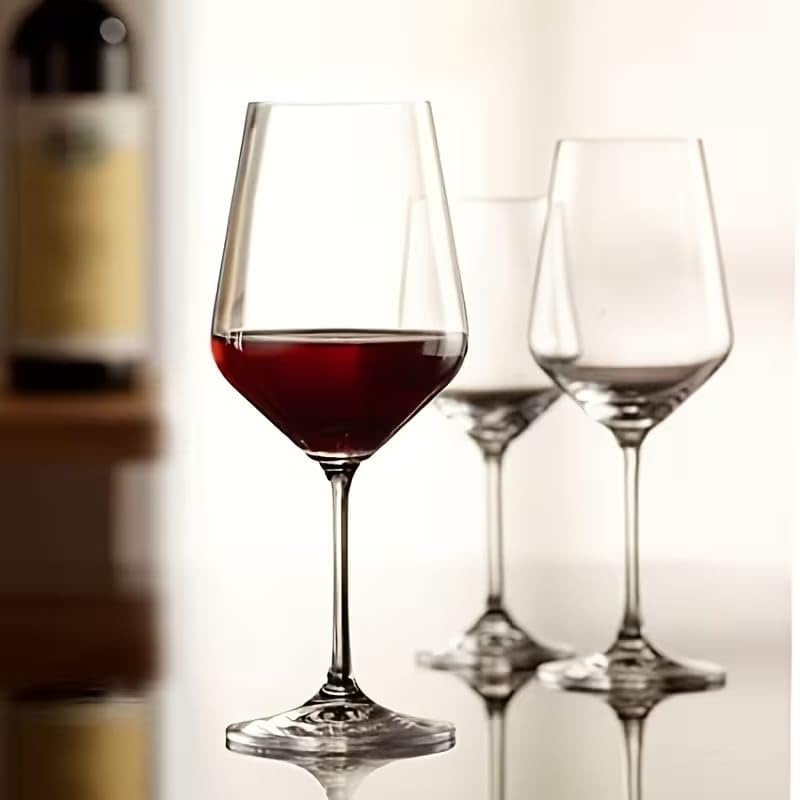 Image of PrimeWorld Modern Crystal Wine Glasses Set of 2 (400ml) | Tall Long Stem Italian Style Wine Glasses | Elegant Red & White Wine Glassware for Weddings, Dining & Gifting